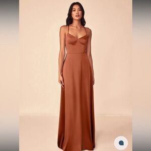 Azazie Mei Satin Gown in Cedar Rose